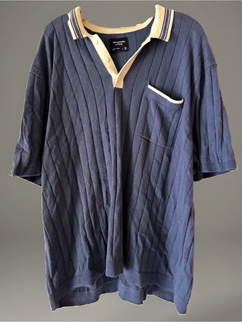 Abercrombie & Fitch Men’s Blue/White Rib-Knit Button Polo Sweater XXL